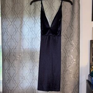 Elegant navy blue spaghetti strap Satin Dress